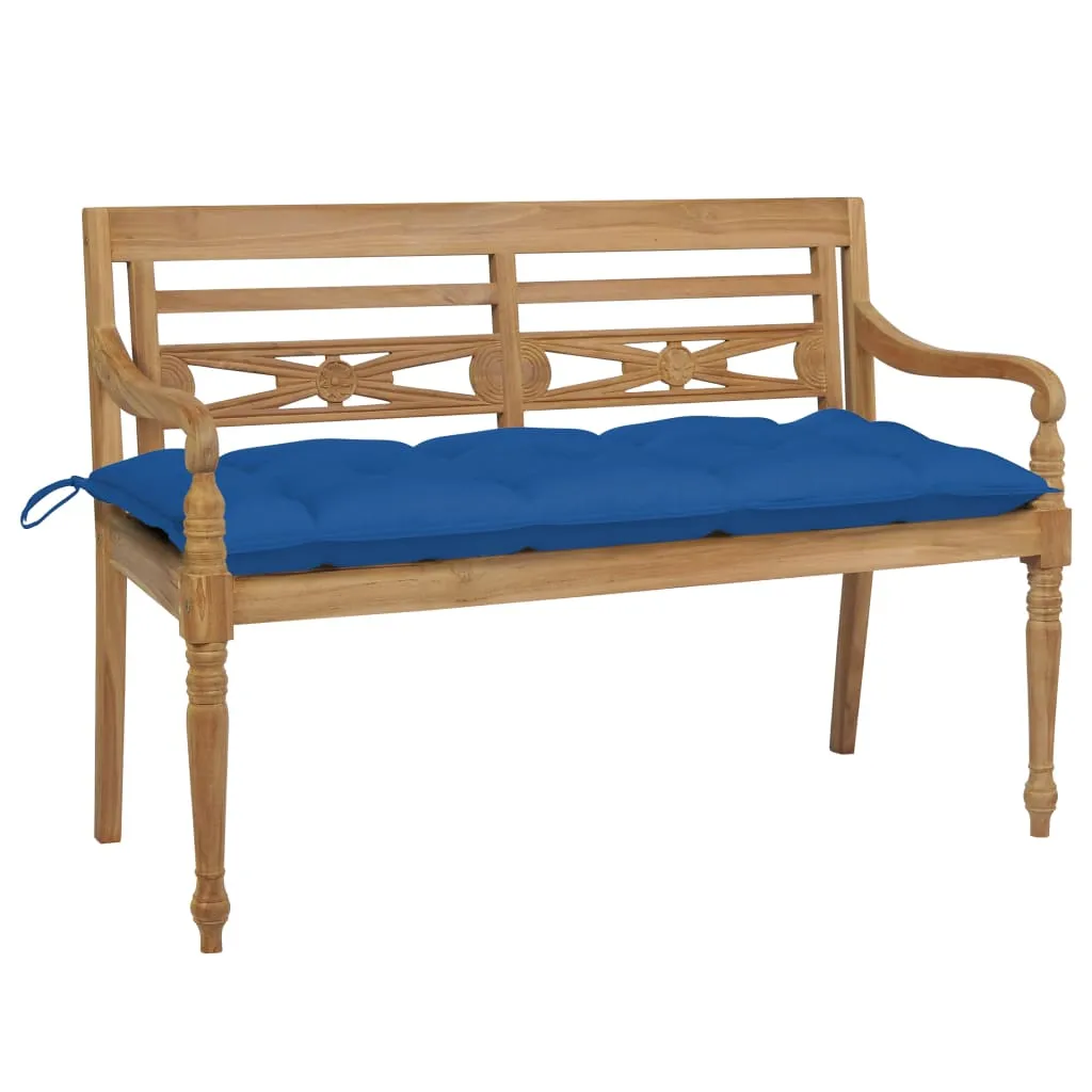 vidaXL Panca Batavia con Cuscino Blu 120 cm in Massello di Teak