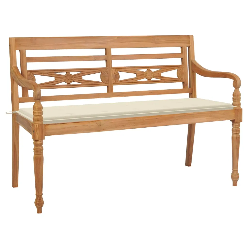 vidaXL Panchina Batavia con Cuscino Crema 150 cm Massello di Teak