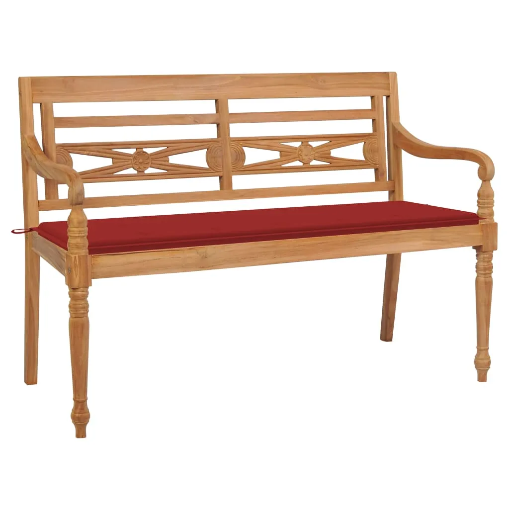 vidaXL Panchina Batavia con Cuscino Rosso 150 cm in Massello di Teak