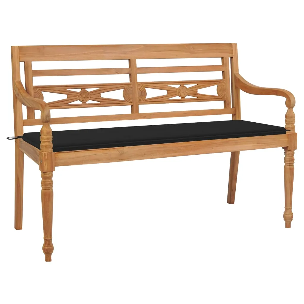 vidaXL Panchina Batavia con Cuscino Nero 150 cm Massello di Teak