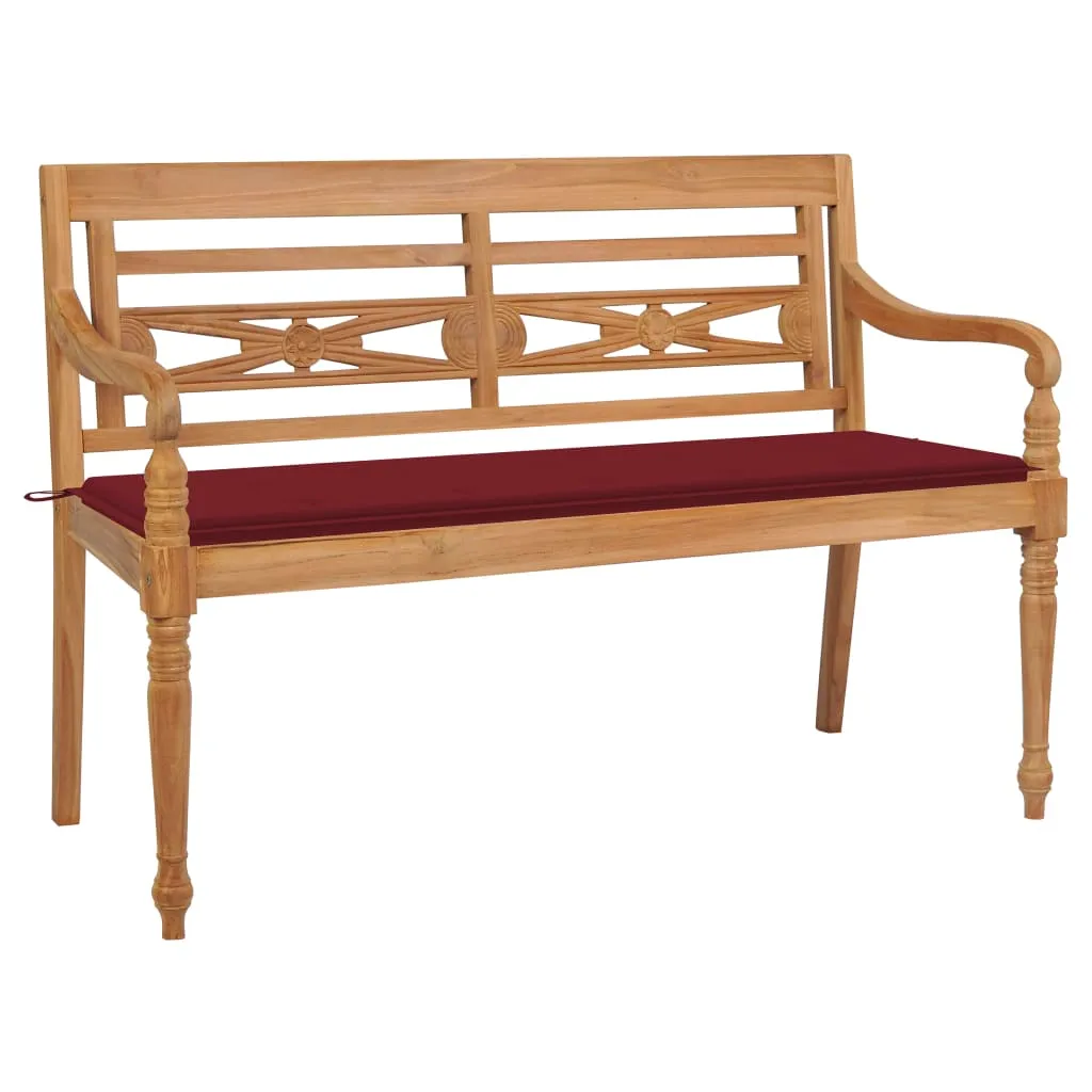 vidaXL Panchina Batavia con Cuscino Rosso Vino 150cm in Teak Massello