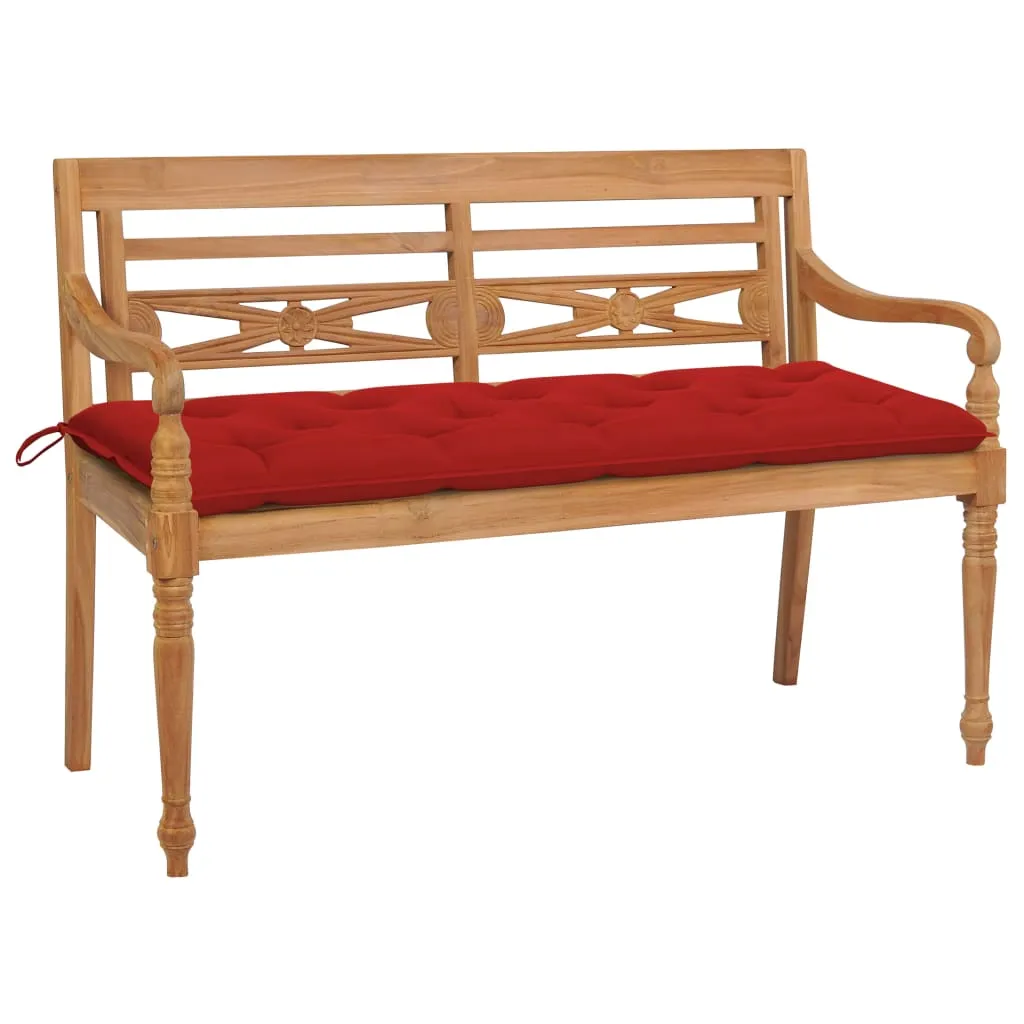 vidaXL Panchina Batavia con Cuscino Rosso 150 cm in Massello di Teak