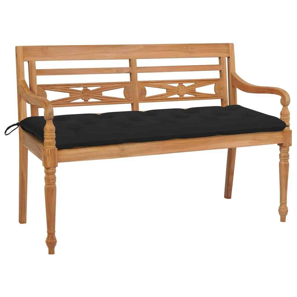 vidaXL Panchina Batavia con Cuscino Nero 150 cm Massello di Teak