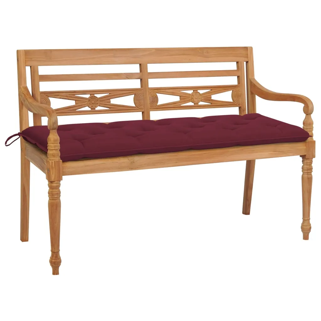 vidaXL Panchina Batavia con Cuscino Rosso Vino 150 cm in Massello Teak