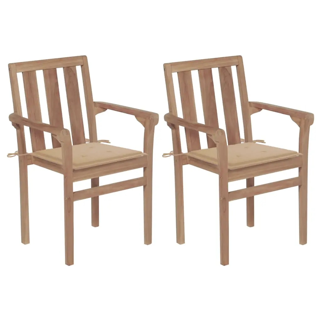 Sedie da Giardino 2 pz con Cuscini Beige Massello di Teak