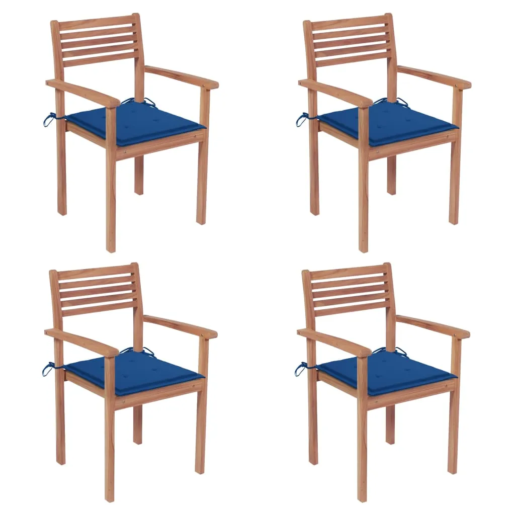 vidaXL Sedie da Giardino 4 pz con Cuscini Blu Reale Massello di Teak