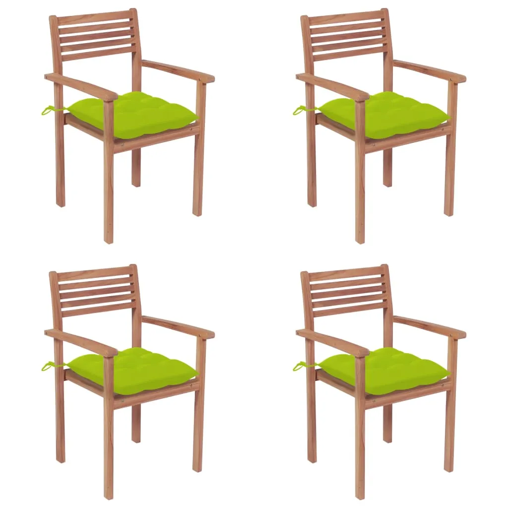 vidaXL Sedie Giardino 4 pz e Cuscini Verde Brillante Massello di Teak