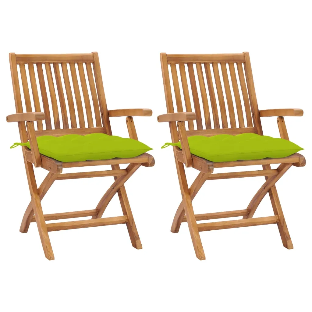 vidaXL Sedie Giardino 2 pz e Cuscini Verde Brillante Massello di Teak