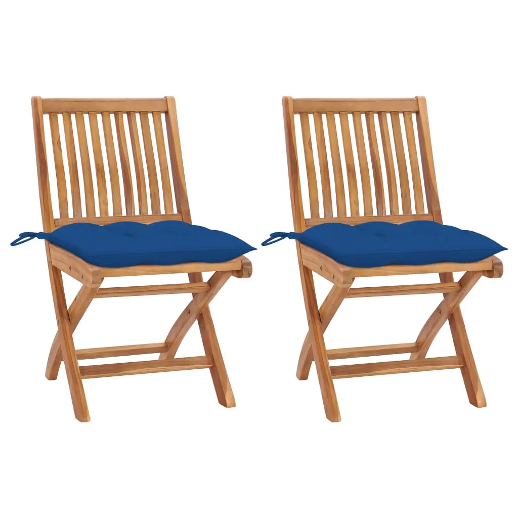 vidaXL Sedie da Giardino 2 pz con Cuscini Blu in Massello di Teak