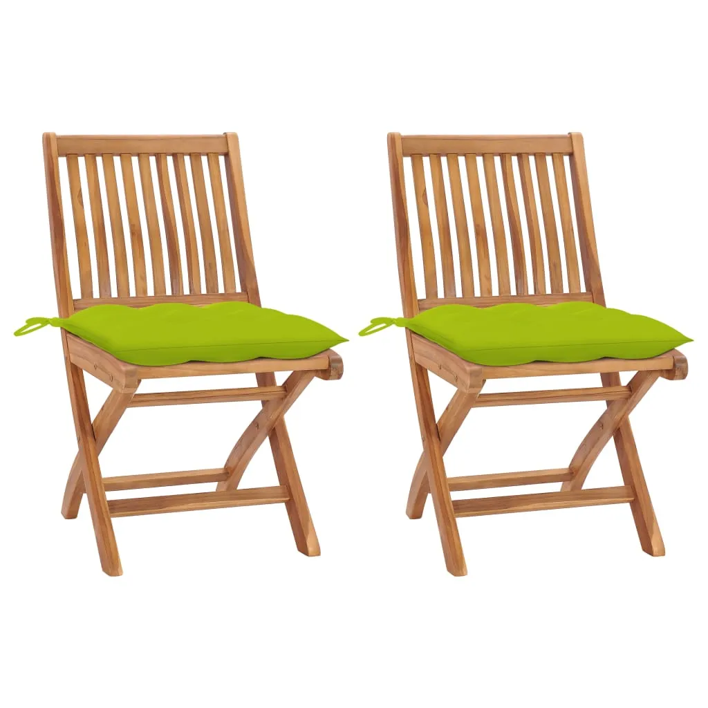 vidaXL Sedie Giardino 2 pz e Cuscini Verde Brillante Massello di Teak