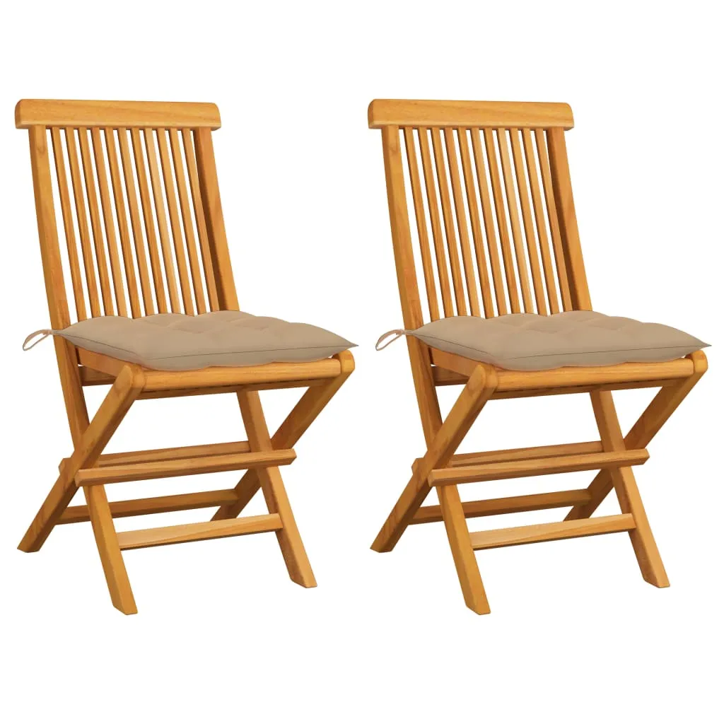 vidaXL Sedie da Giardino con Cuscini Beige 2 pz in Massello di Teak