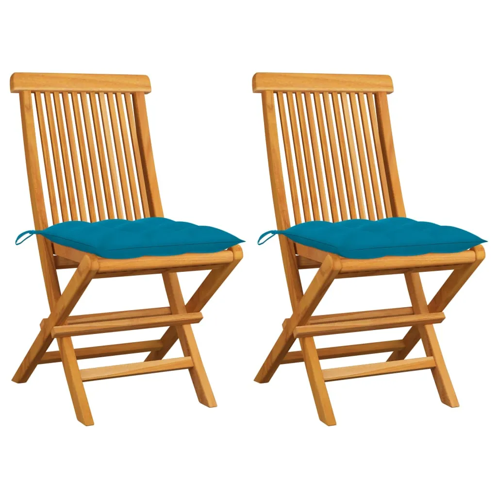 vidaXL Sedie da Giardino 2 pz con Cuscini Azzurro in Massello di Teak