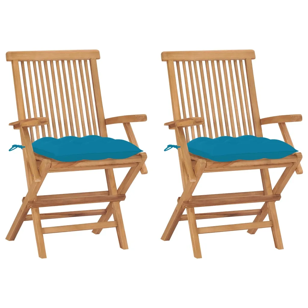 vidaXL Sedie da Giardino 2 pz con Cuscini Azzurro in Massello di Teak