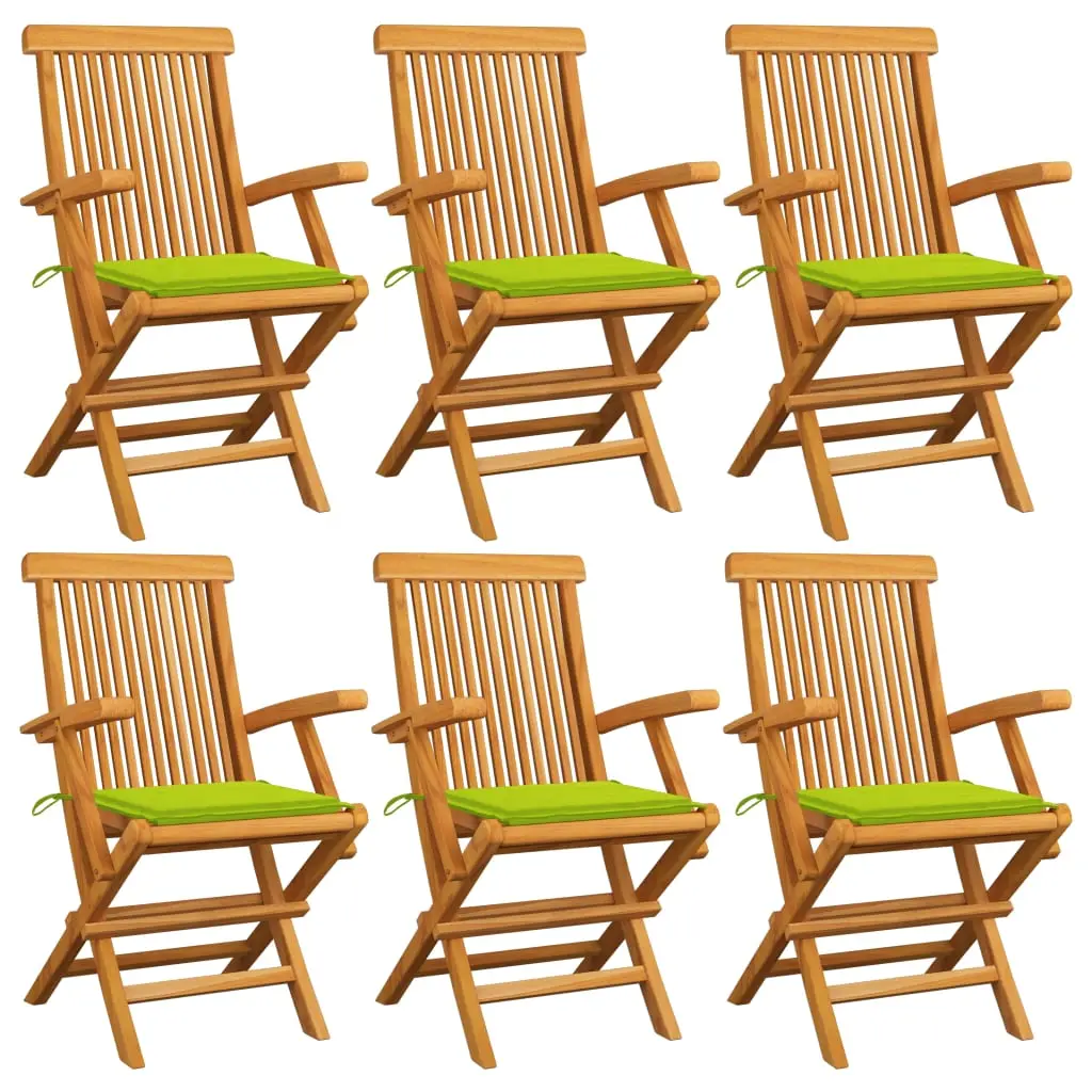 Sedie Giardino con Cuscini Verde Chiaro 6pz Legno Massello Teak