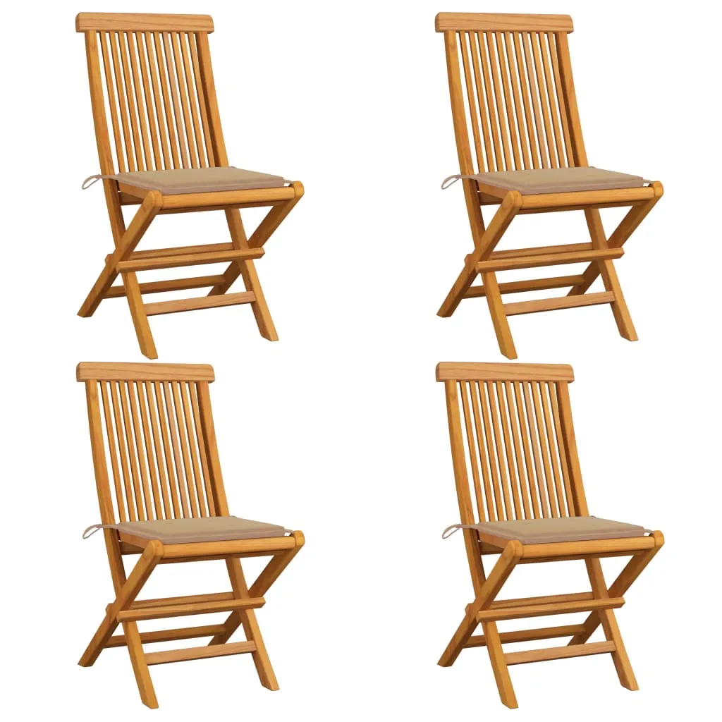 vidaXL Sedie da Giardino con Cuscini Beige 4 pz Massello di Teak