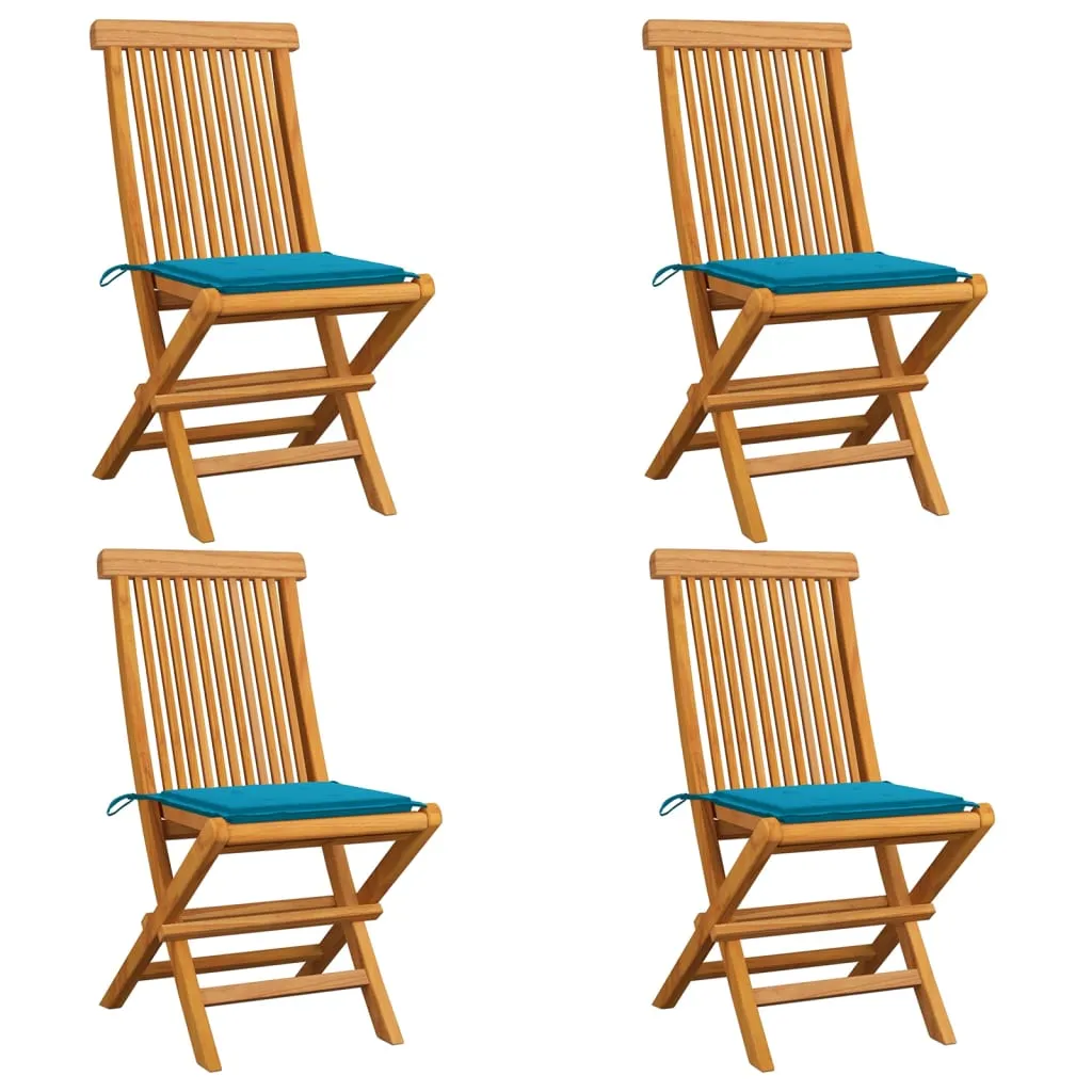 vidaXL Sedie da Giardino con Cuscini Blu 4 pz Massello di Teak