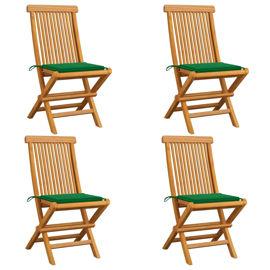 vidaXL Sedie da Giardino con Cuscini Verdi 4 pz Massello di Teak