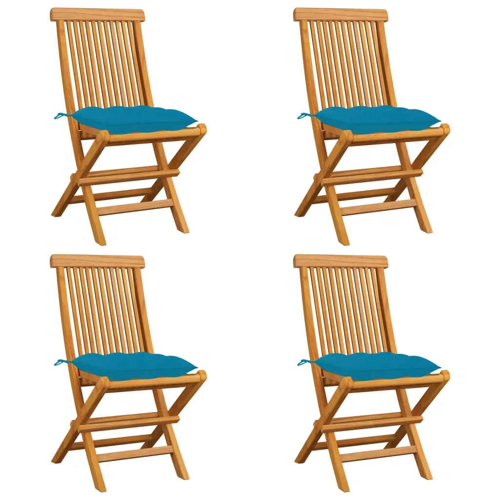 vidaXL Sedie da Giardino con Cuscini Azzurro 4 pz in Massello di Teak