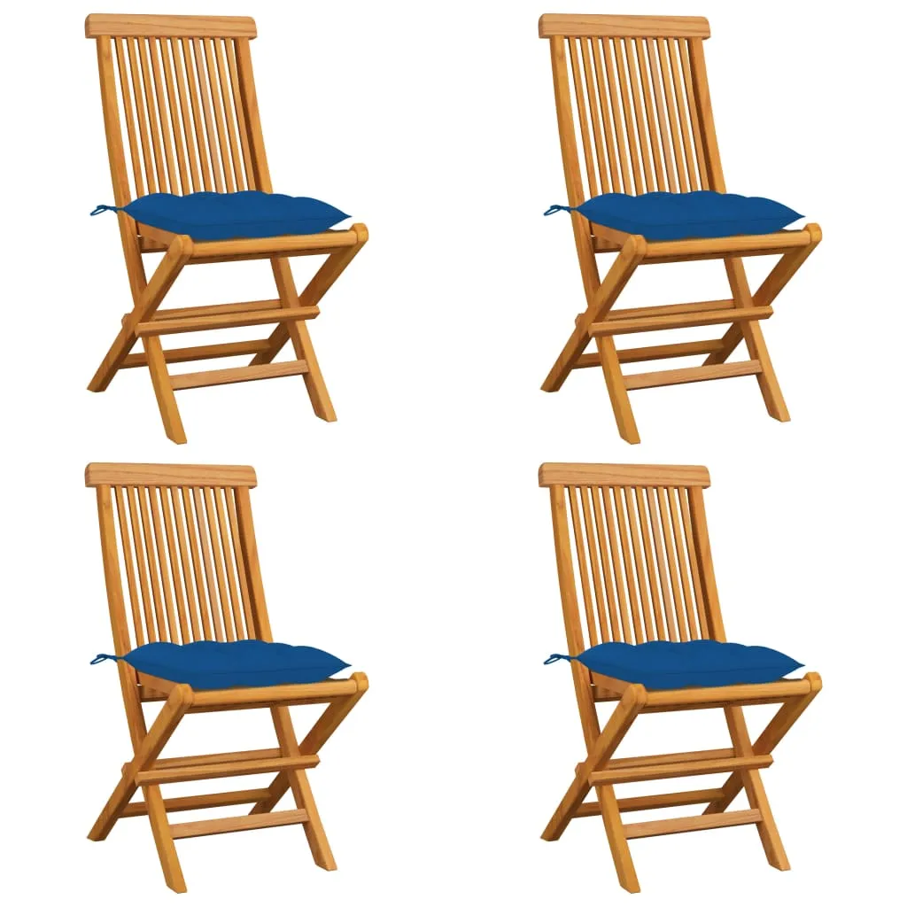 vidaXL Sedie da Giardino con Cuscini Blu 4 pz Massello di Teak