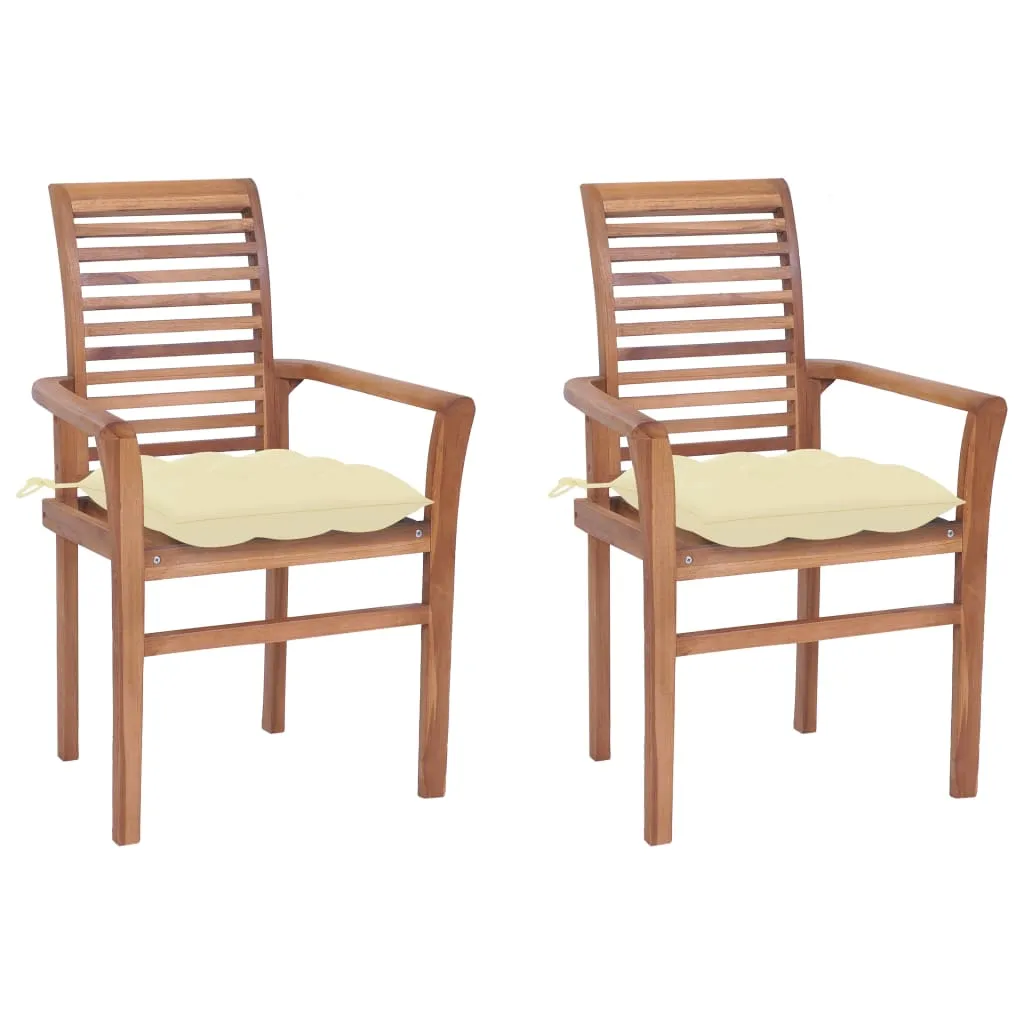 vidaXL Sedie da Giardino 2 pz e Cuscini Bianco Crema Massello di Teak