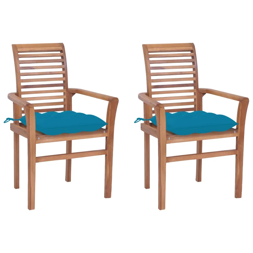 vidaXL Sedie da Pranzo 2 pz con Cuscini Azzurro in Massello di Teak