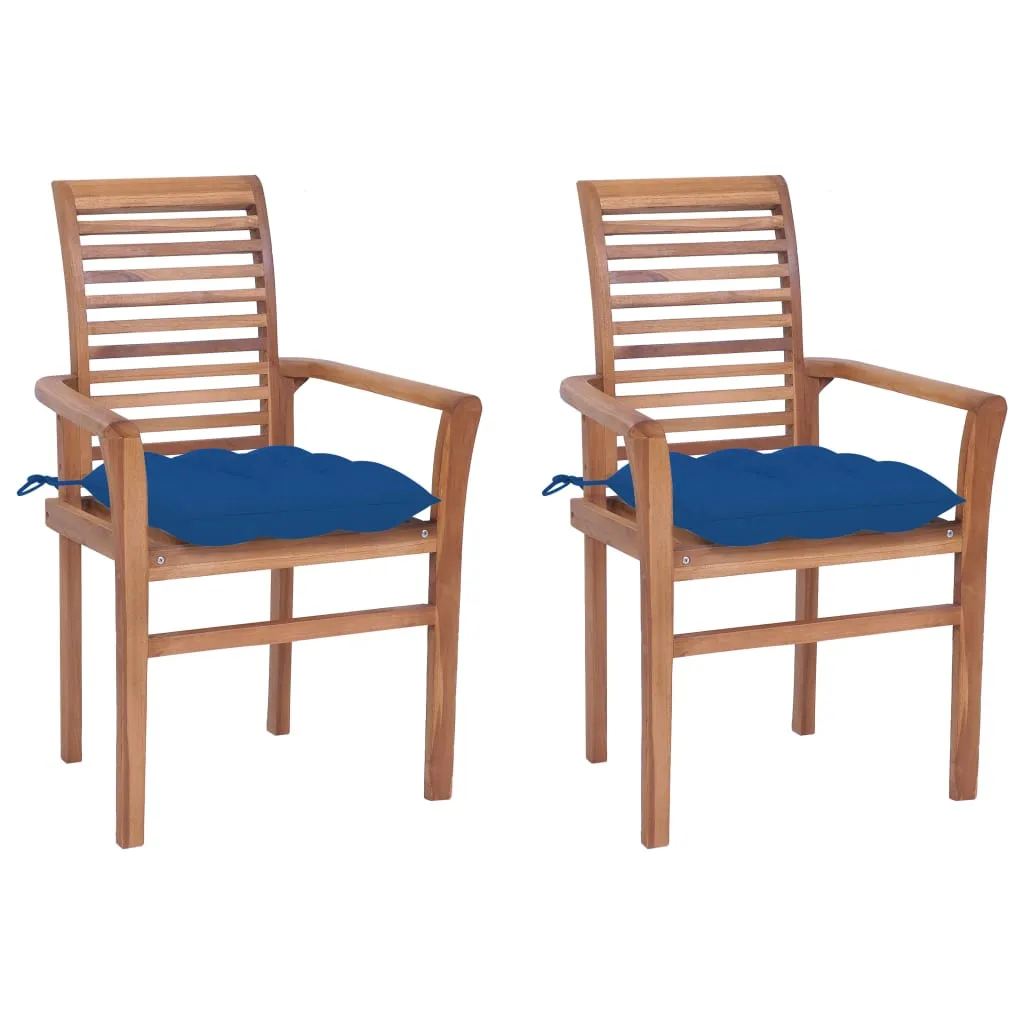 vidaXL Sedie da Pranzo 2 pz con Cuscini Blu in Massello di Teak