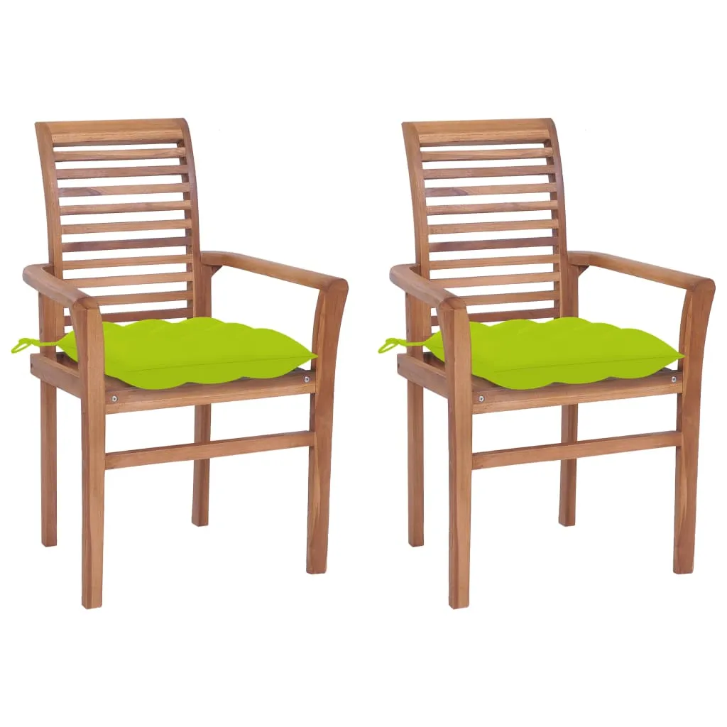 vidaXL Sedie da Pranzo 2 pz e Cuscini Verde Brillante Massello di Teak