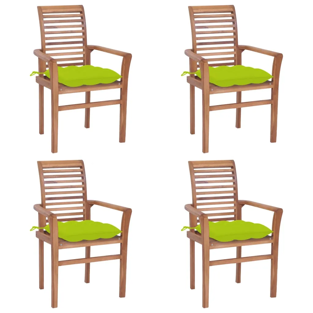 vidaXL Sedie da Pranzo 4 pz e Cuscini Verde Brillante Massello di Teak