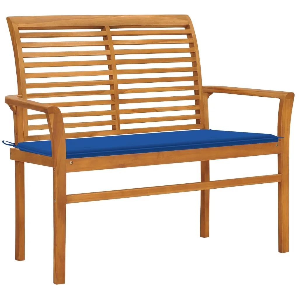 vidaXL Panca da Giardino con Cuscino Blu Reale 112 cm in Legno di Teak