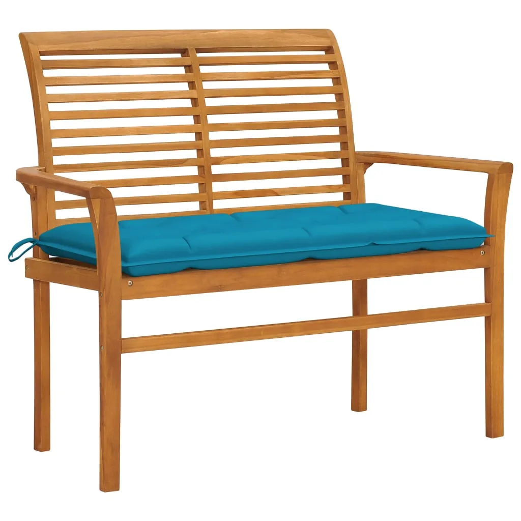 vidaXL Panca da Giardino con Cuscino Azzurro 112 cm in Legno di Teak