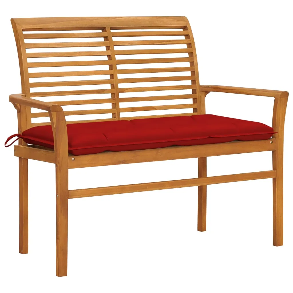 vidaXL Panca da Giardino con Cuscino Rosso 112 cm in Legno di Teak