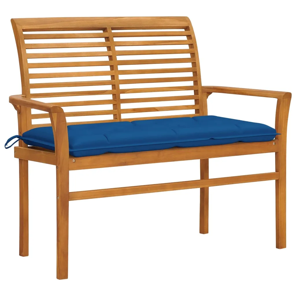 vidaXL Panca da Giardino con Cuscino Blu 112 cm in Legno di Teak