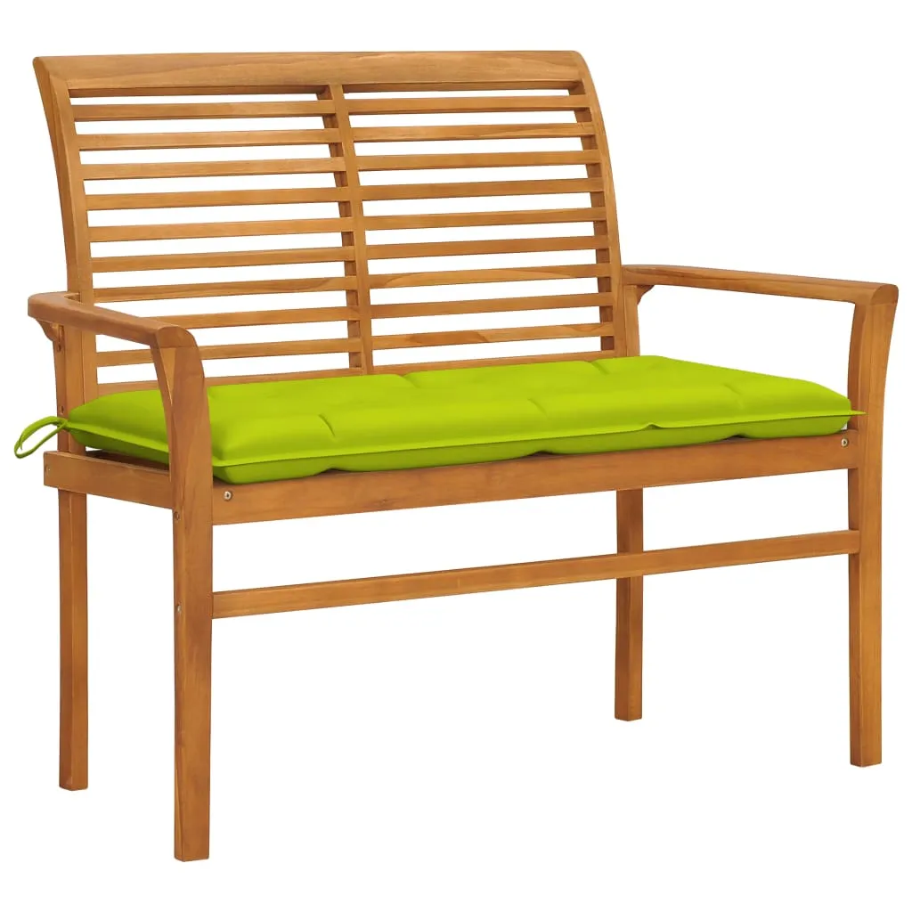 vidaXL Panca da Giardino con Cuscino Verde Brillante 112 cm Legno Teak