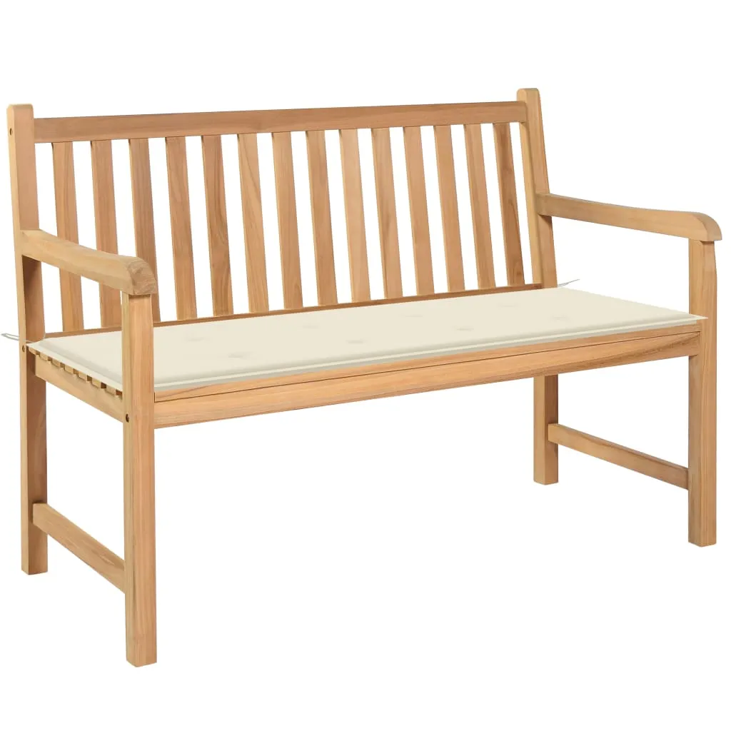 vidaXL Panca da Giardino con Cuscino Crema 120 cm Massello di Teak