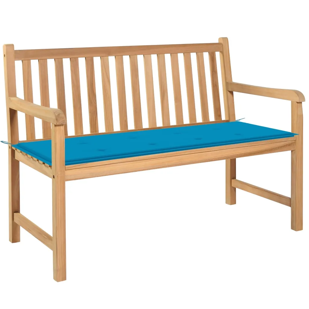 vidaXL Panca da Giardino con Cuscino Blu 120 cm in Massello di Teak