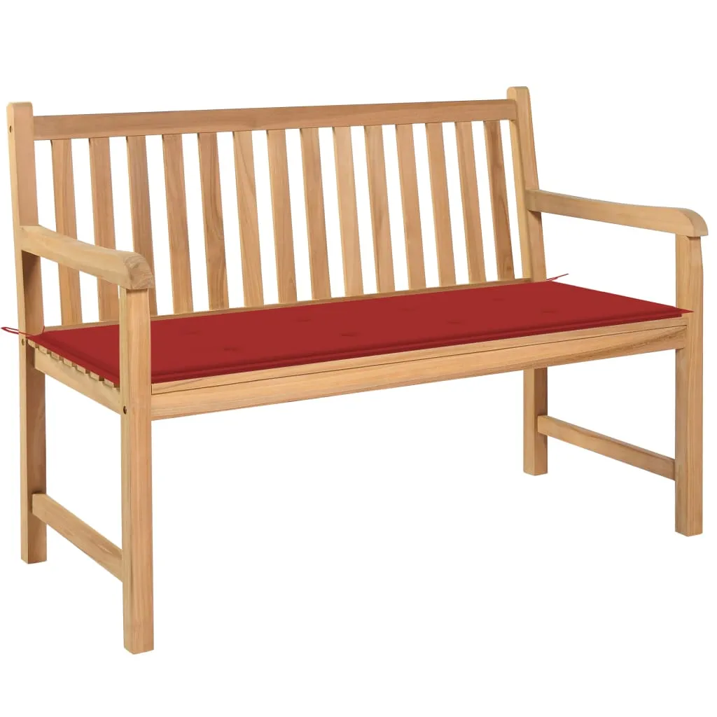 vidaXL Panca da Giardino con Cuscino Rosso 120 cm Massello di Teak