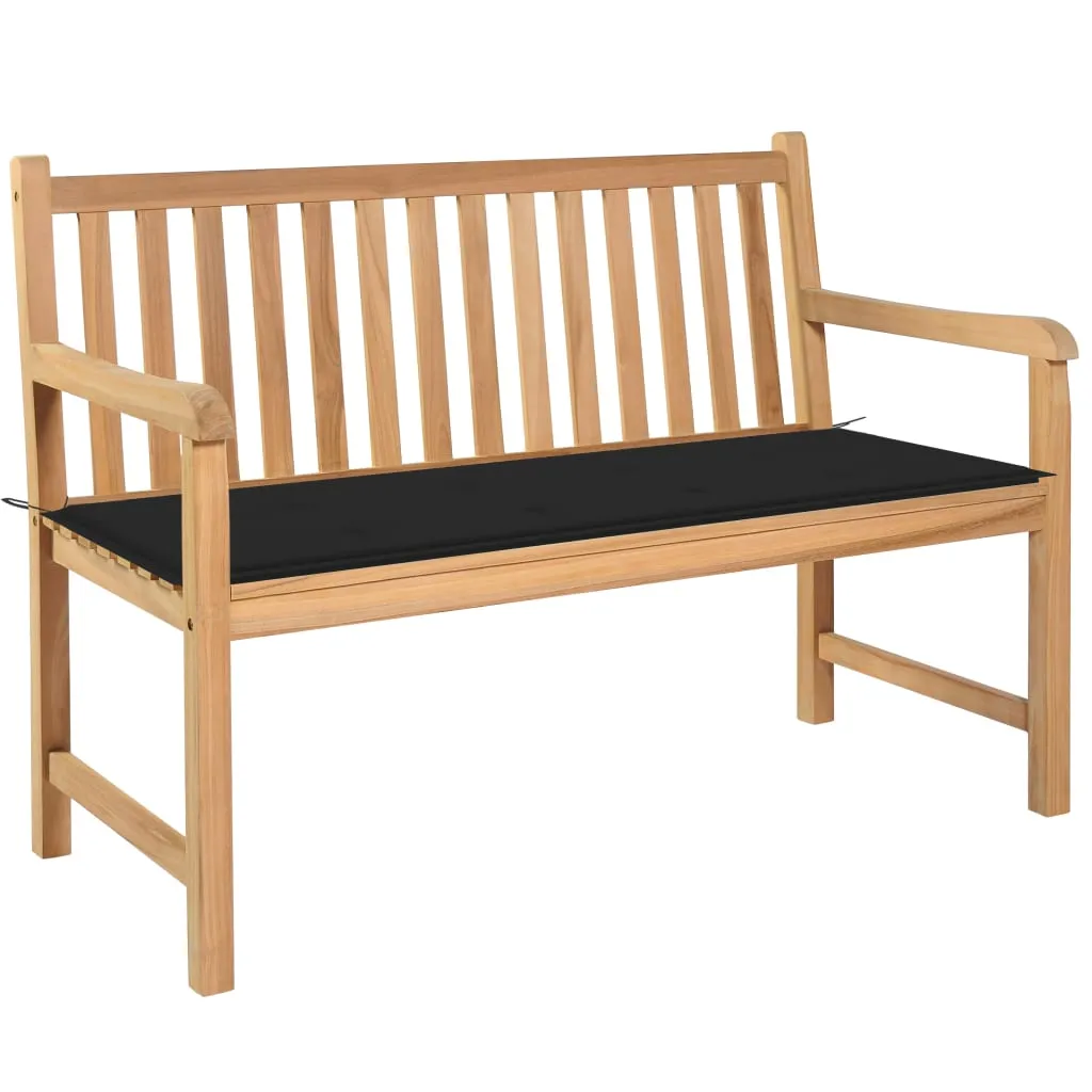 vidaXL Panca da Giardino con Cuscino Nero 120 cm Legno di Teak