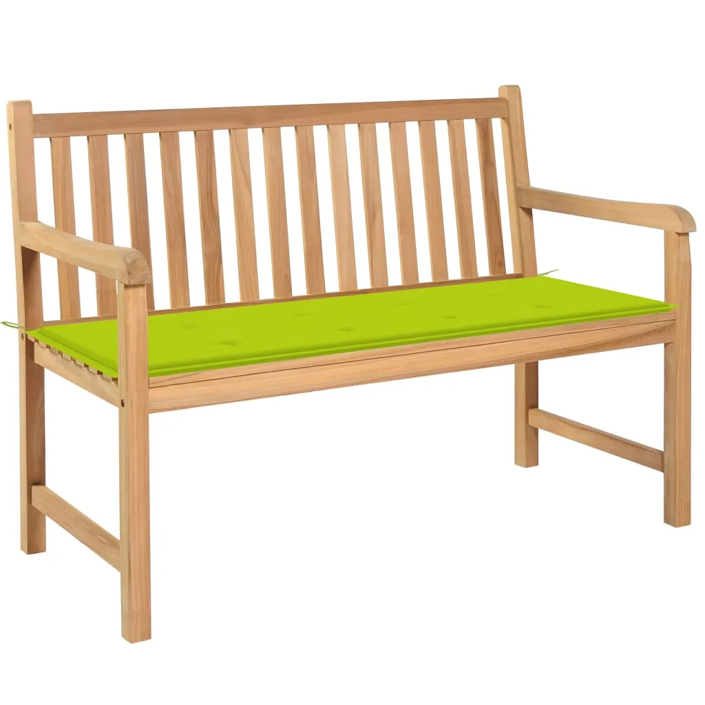 vidaXL Panca da Giardino Cuscino Verde Brillante 120 cm Massello Teak