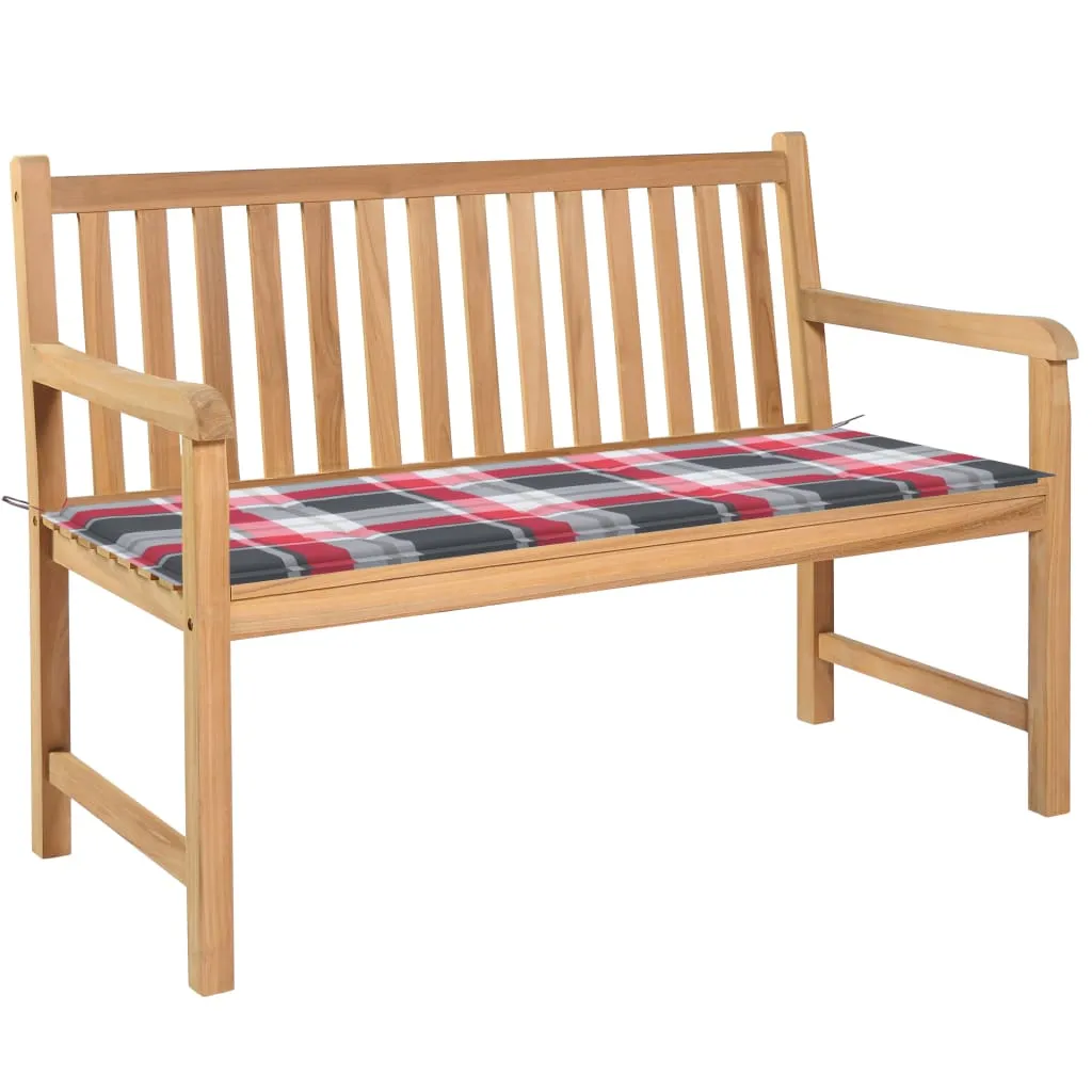 vidaXL Panca da Giardino con Cuscino Rosso a Quadri 120 cm Legno Teak