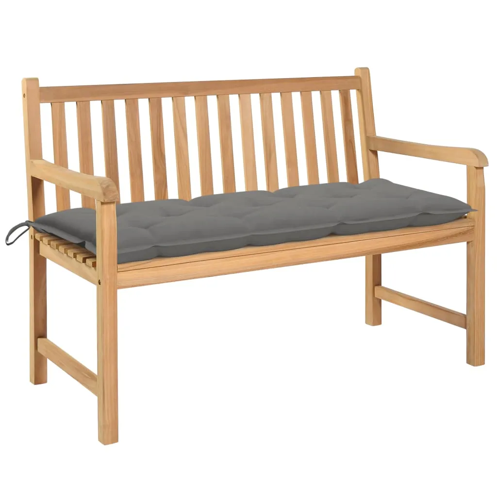 vidaXL Panca da Giardino con Cuscino Grigio 120 cm Massello di Teak