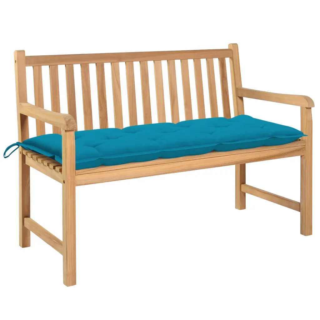 vidaXL Panca da Giardino con Cuscino Azzurro 120 cm Massello di Teak