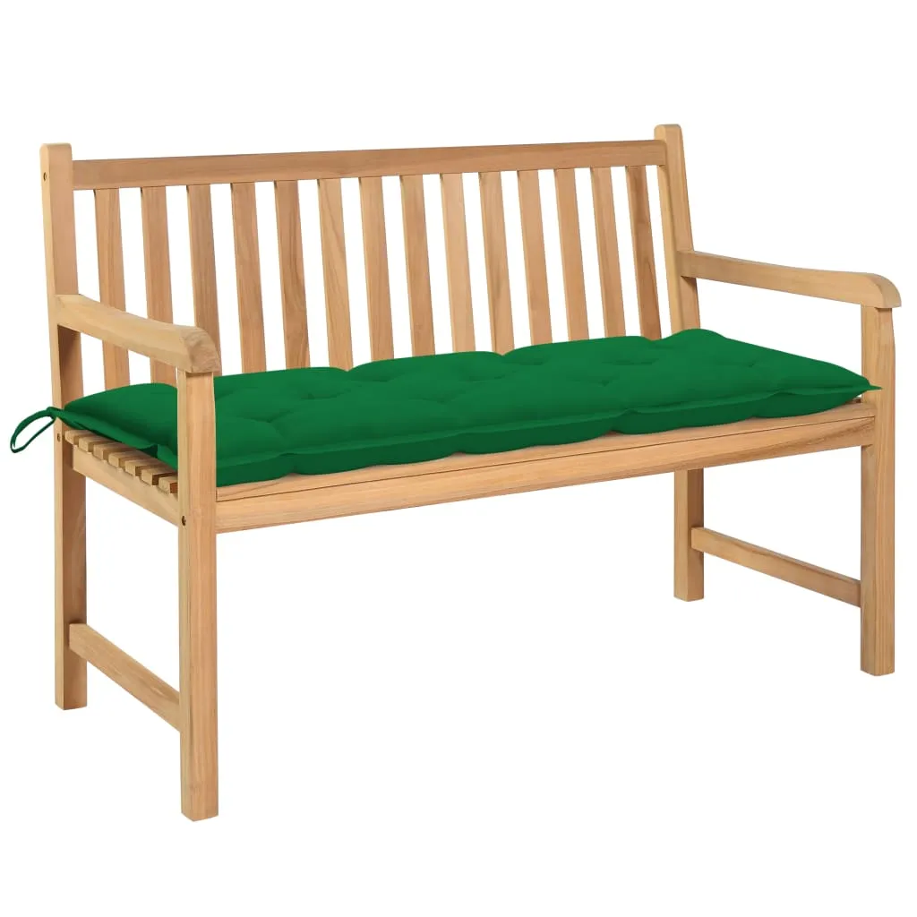 vidaXL Panca da Giardino con Cuscino Verde 120 cm Massello di Teak