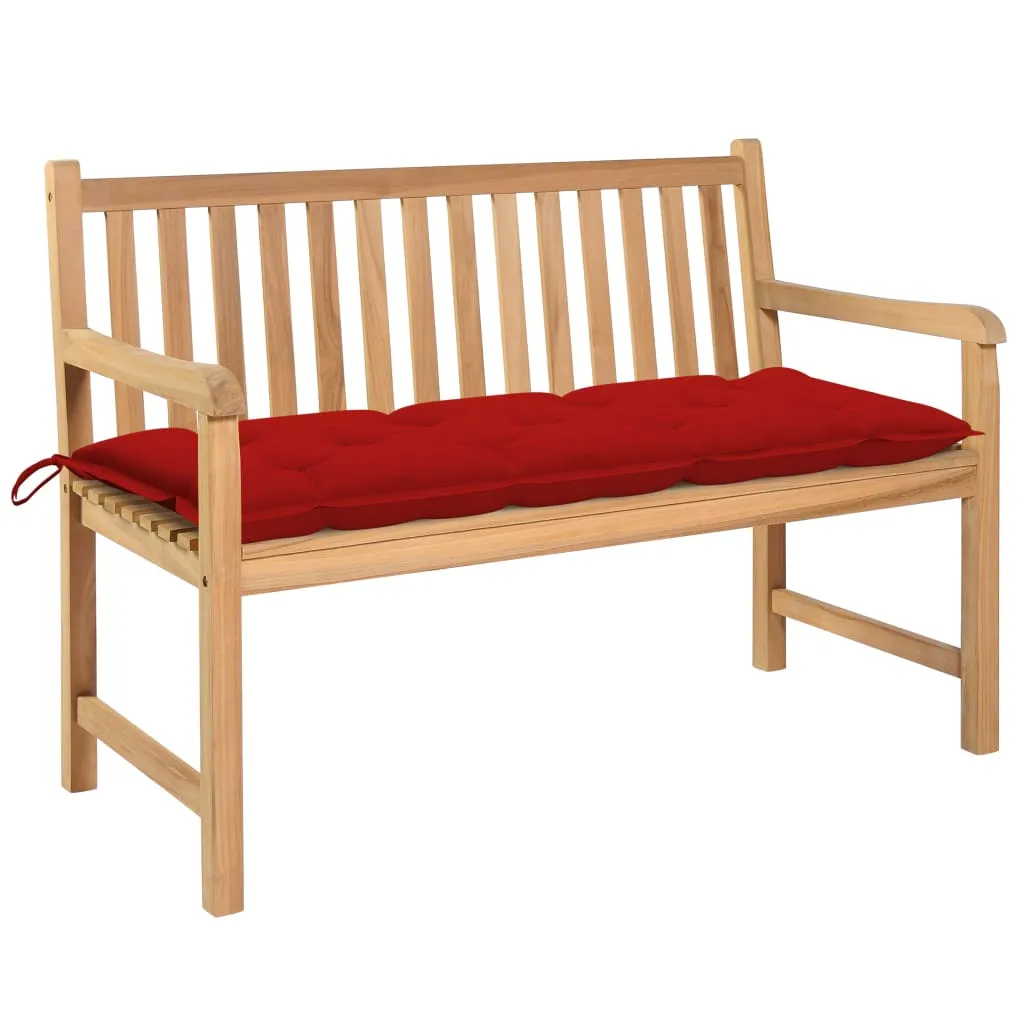 vidaXL Panca da Giardino con Cuscino Rosso 120 cm Massello di Teak