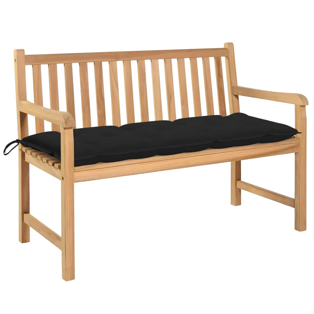 vidaXL Panca da Giardino con Cuscino Nero 120 cm in Massello di Teak