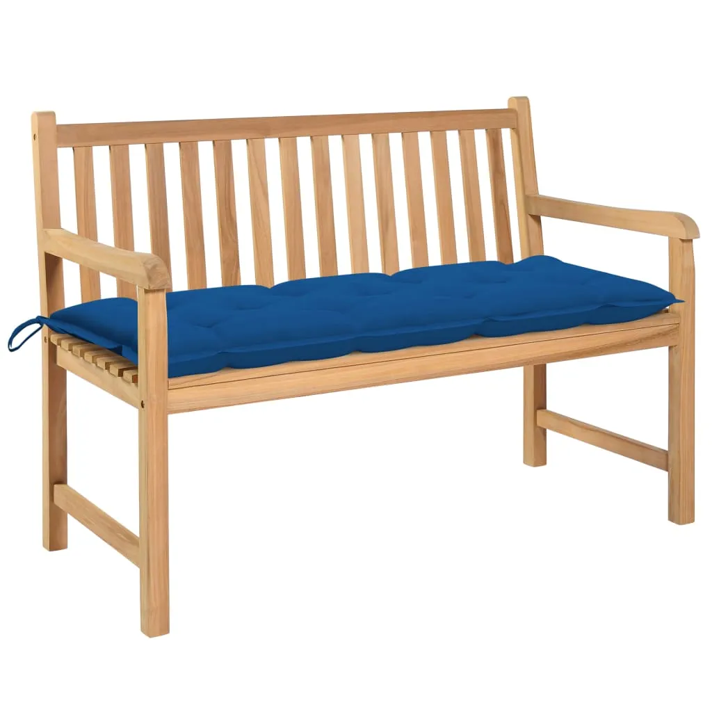 vidaXL Panca da Giardino con Cuscino Blu 120 cm in Massello di Teak