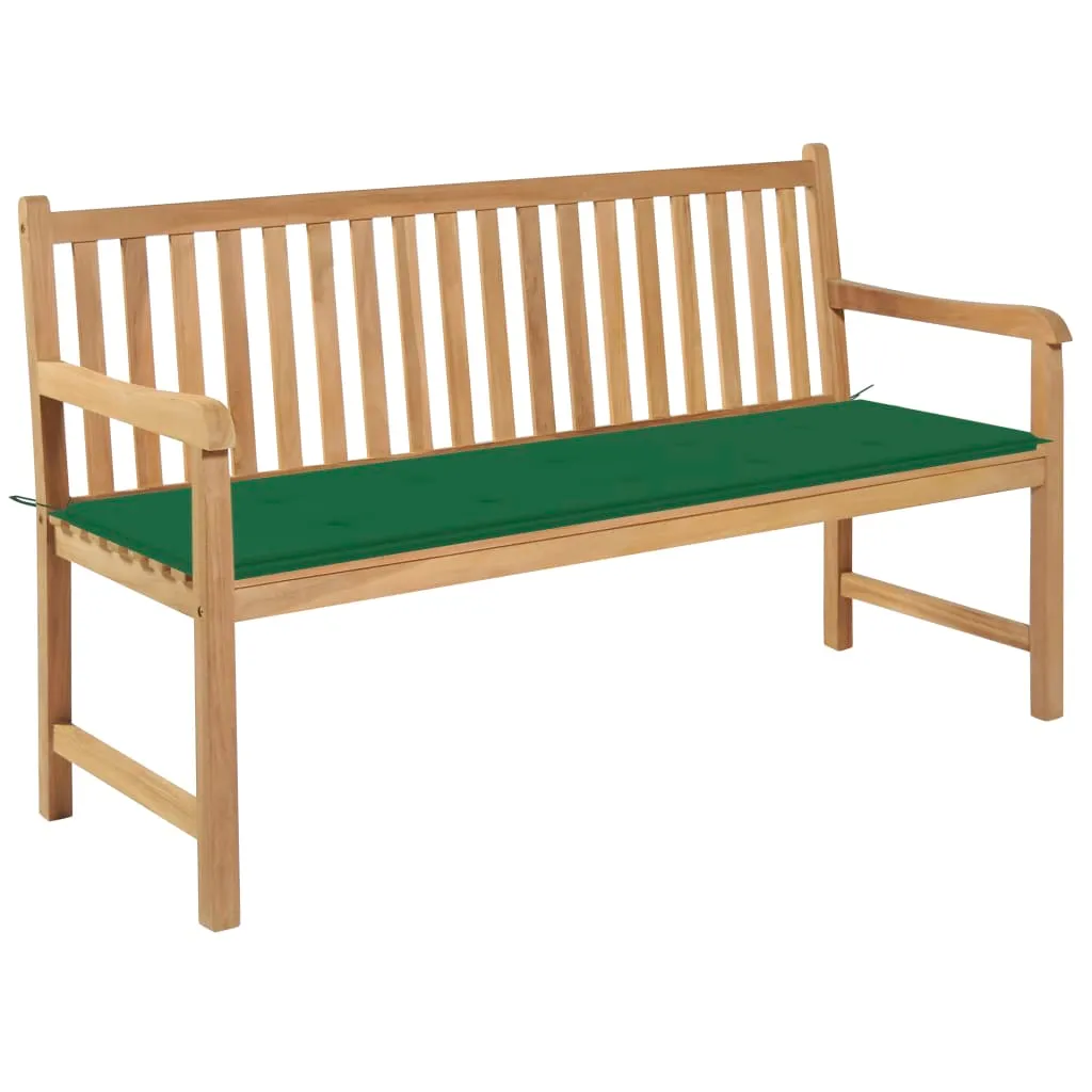 vidaXL Panca da Giardino con Cuscino Verde 150 cm in Legno di Teak