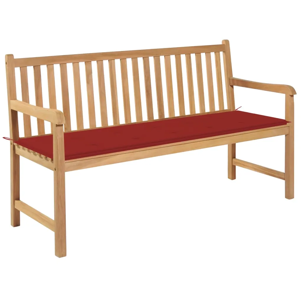 vidaXL Panca da Giardino con Cuscino Rosso 150 cm Legno di Teak