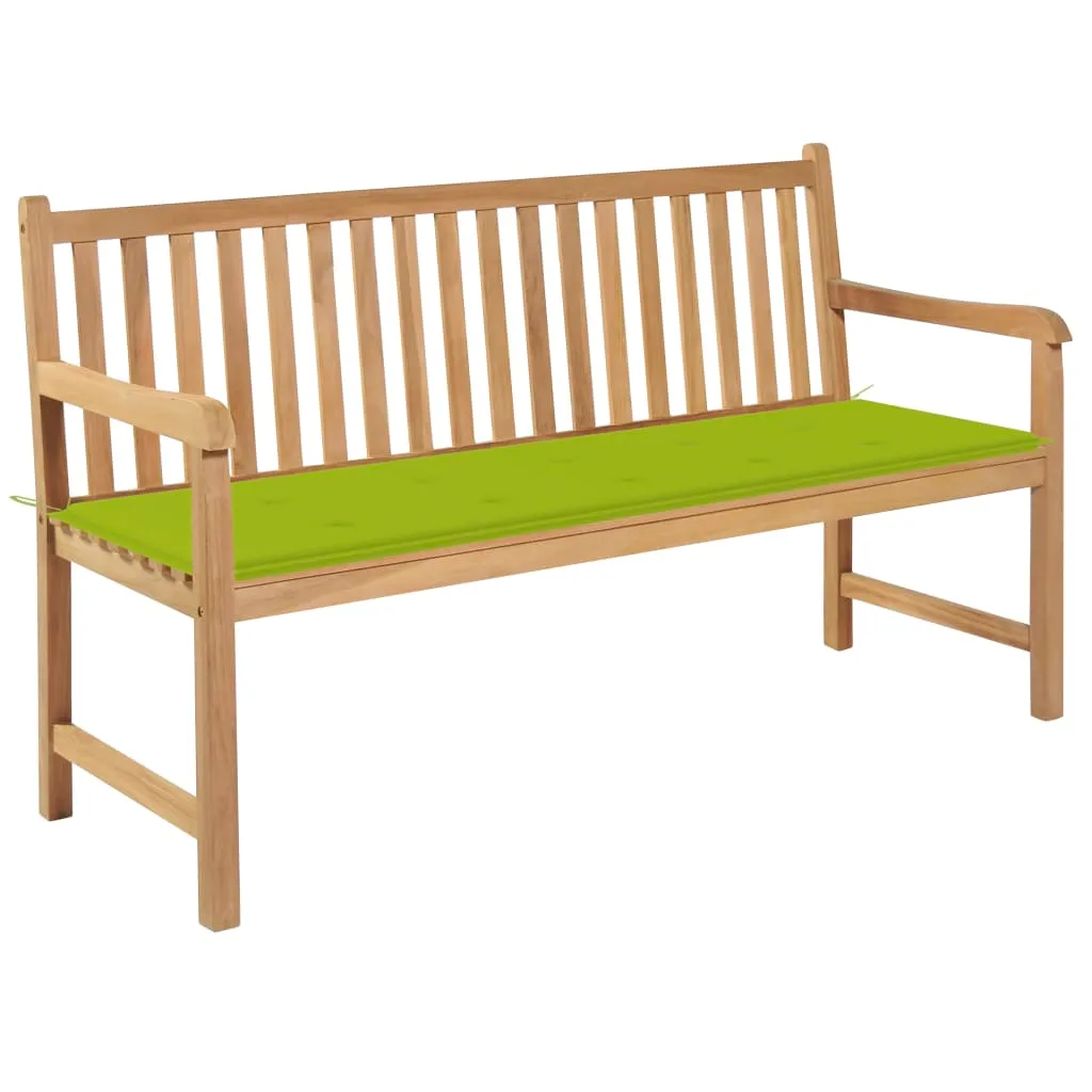 vidaXL Panca da Giardino e Cuscino Verde Brillante 150cm Legno di Teak