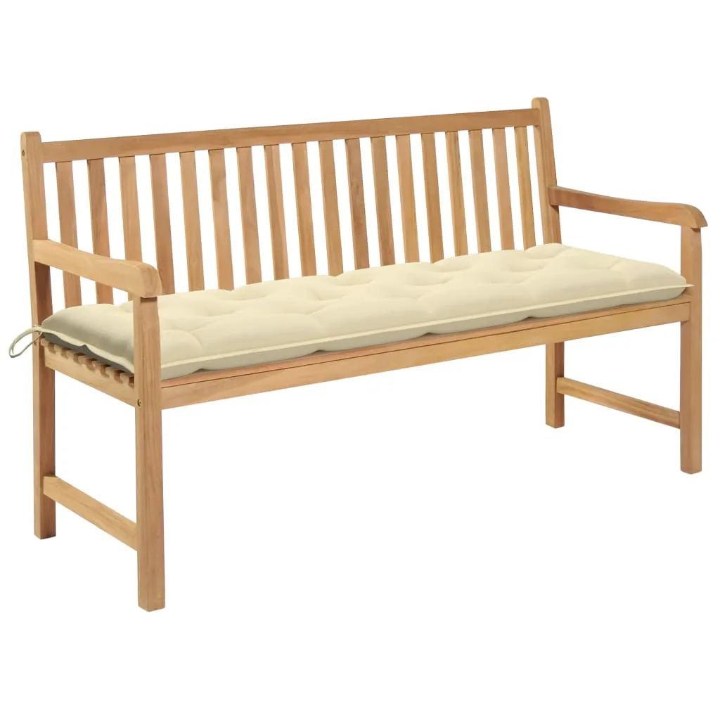 vidaXL Panca da Giardino con Cuscino Crema 150 cm in Legno di Teak