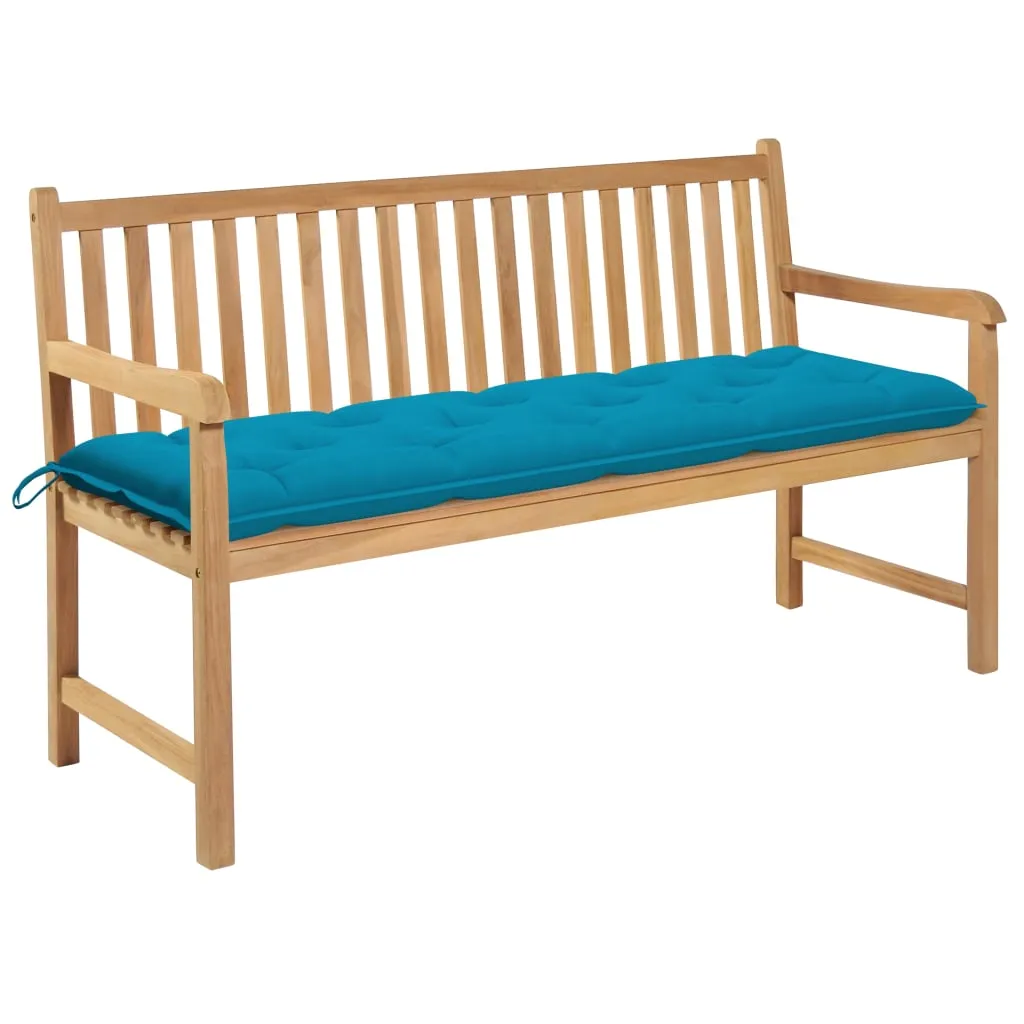 vidaXL Panca da Giardino con Cuscino Azzurro 150 cm in Legno di Teak